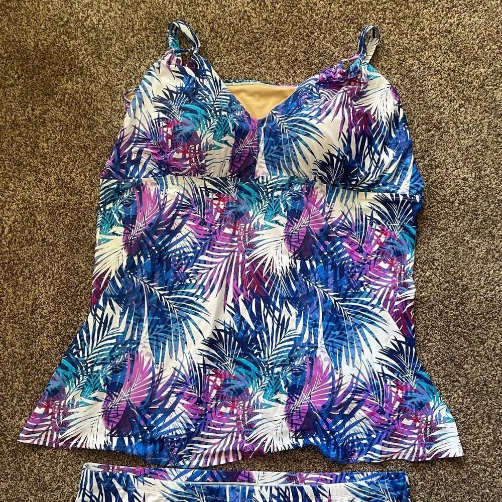 NWOT Swimsuits For All size 40 tankini 2 piece set purple/blue tropical